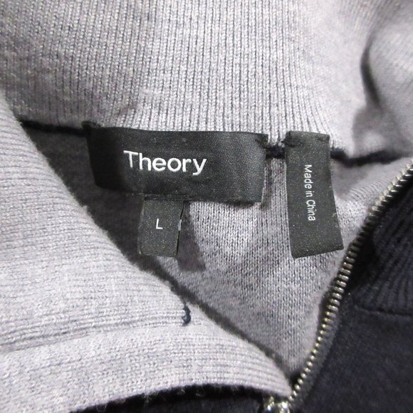 Theory Size Large Navy & Gray Men's Sweater Turtle Neck Long Sleeve Zip Closure - Picture 6 of 8